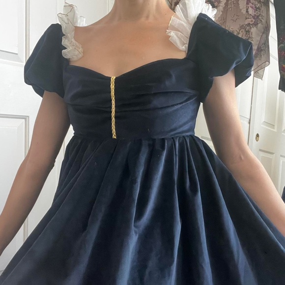 Dark Blue velvet + gold trim Napoleonic Court Gown, authentic repro - Picture 2 of 7